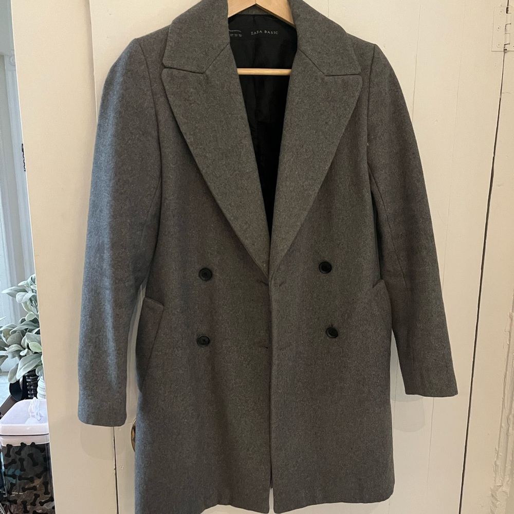 Zara Women’s Double-Breasted Pea Coat; Gray
